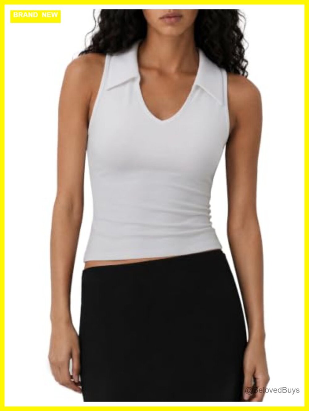 Women's Collared V-Neck Sleeveless Tank Top Fitted Stretchy Business Casual